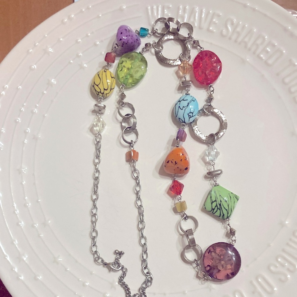 Colorful long chunky stone necklace